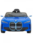 Novokids Masinuta electrica pentru copii BMW I4 cu telecomanda roti din cauciuc EVA max 30 kg usi cu deschidere 3 viteze Albastru