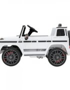 Novokids Masinuta electrica pentru copii Mercedes G63 AMG Alb roti din cauciuc Eva melodii si USB usi cu deschidere 12V 2 viteze lungime 120 cm 2 motoare de 25 W