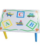 Novokids Masuta copii din MDF cu doua scaune My first table dimensiuni 59X39X40 suprafata lucioasa cu litere Alb Verde