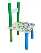Novokids Masuta copii din MDF cu doua scaune My first table dimensiuni 59X39X40 suprafata lucioasa cu litere Alb Verde