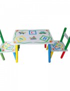 Novokids Masuta copii din MDF cu doua scaune My first table dimensiuni 59X39X40 suprafata lucioasa cu litere Alb Verde