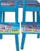 Novokids Masuta copii din MDF cu doua scaune My first table dimensiuni 59X39X40 Suprafata lucioasa Model masinute Albastru