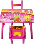 Novokids Masuta copii din MDF cu doua scaune My first table dimensiuni 59X39X40 suprafata lucioasa Roz