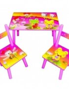 Novokids Masuta copii din MDF cu doua scaune My first table dimensiuni 59X39X40 suprafata lucioasa Roz
