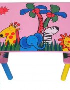 Novokids Masuta copii din MDF cu doua scaune My first table dimensiuni 59X39X40 Suprafata lucioasa Roz cu Animalute