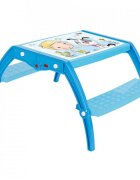 Novokids Masuta copii din plastic aditivat cu doua bancute Study Table 95X78X49 cm Suprafata lucioasa Model Baietel cu Catelus Albastru