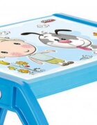 Novokids Masuta copii din plastic aditivat cu doua bancute Study Table 95X78X49 cm Suprafata lucioasa Model Baietel cu Catelus Albastru