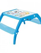 Novokids Masuta copii din plastic aditivat cu doua bancute Study Table 95X78X49 cm Suprafata lucioasa Model Baietel cu Catelus Albastru
