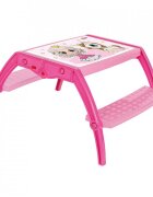 Novokids Masuta copii din plastic aditivat cu doua bancute Study Table dimensiuni 95X78X49 cm Suprafata lucioasa Model Printesa cu Unicorn Roz