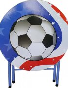 Novokids Masuta pliabila pentru copii din MDF Round folding table Cu doua scaune pliabile Diametru 60 cm 2 niveluri de inaltime Suprafata lucioasa Model minge de fotbal Albastru