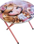 Novokids Masuta pliabila pentru copii din MDF Round folding table Cu doua scaune pliabile Diametru 60 cm 2 niveluri de inaltime Suprafata lucioasa Model printesa Roz