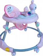 Novokids Premergator reglabil in 6 trepte de inaltime Happy Bunny Roz cu melodii si lumini pliabil greutate admisa 20 kg roti silentioase