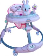 Novokids Premergator reglabil in 6 trepte de inaltime Happy Bunny Roz cu melodii si lumini pliabil greutate admisa 20 kg roti silentioase