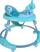 Novokids Premergator reglabil in 6 trepte de inaltime Happy Bunny Verde Turquoise cu melodii si lumini pliabil greutate admisa 20 kg roti silentioase