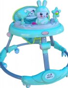 Novokids Premergator reglabil in 6 trepte de inaltime Happy Bunny Verde Turquoise cu melodii si lumini pliabil greutate admisa 20 kg roti silentioase