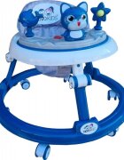 Novokids Premergator reglabil in 6 trepte de inaltime Happy Kitty Albastru cu melodii pliabil greutate admisa 20 kg roti silentioase