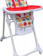 Novokids Scaun de masa pentru copii si bebe Go Baby Fructe Rosu Alb reglabil in 6 trepte de inaltime Pliabil Centura de siguranta Sezut confortabil Masuta detasabila Pozitie somn Roti cu frana