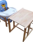 Novokids Scaun de masa pentru copii si bebe Wooden Table Chair Albastru transformabil in masuta din lemn masiv centura de siguranta sezut detasabil masuta detasabila