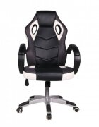 Novokids Scaun ergonomic de birou Gamer Pro Alb cu Negru rotatie 360 grade inaltime reglabila 117-127 cm latime 60 cm greutate admisa 120 kg