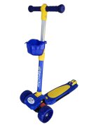 Novokids Trotineta pentru copii Mini Scooter 6160 Albastru cu roti luminoase din silicon melodii si lumini 3 roti pliabila maner reglabil greutate suportata 50 kg