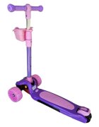 Novokids Trotineta pentru copii Mini Scooter 6160 RozMov cu roti luminoase din silicon melodii si lumini 3 roti pliabila maner reglabil greutate suportata 50 kg