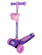 Novokids Trotineta pentru copii Mini Scooter 6160 RozMov cu roti luminoase din silicon melodii si lumini 3 roti pliabila maner reglabil greutate suportata 50 kg