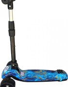 Novokids Trotineta pentru copii Mini Scooter 8150 Albastru cu roti luminoase din silicon melodii si lumini 3 roti pliabila maner reglabil pe inaltime greutate suportata 50 kg