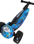 Novokids Trotineta pentru copii Mini Scooter 8150 Albastru cu roti luminoase din silicon melodii si lumini 3 roti pliabila maner reglabil pe inaltime greutate suportata 50 kg