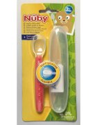 NUBY Lingura din silicon pentru bebelusi cu maner arcuit 3 luni+ albastru