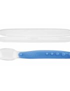 NUBY Lingura din silicon pentru bebelusi cu maner arcuit 3 luni+ albastru