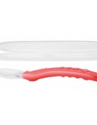 NUBY Lingura din silicon pentru bebelusi cu maner arcuit 3 luni+ rosu