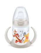 NUK Biberon First Choice 150ml cu toarte si adaptor din silicon Disney gri 6 luni+