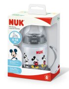 NUK Biberon First Choice 150ml cu toarte si adaptor din silicon Mickey gri 6 luni+