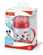 NUK Biberon First Choice 150ml cu toarte si adaptor din silicon Mickey rosu 6 luni+