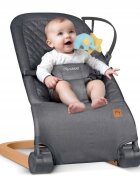 Nukido Balansoar 2in1 pentru bebelusi Baby Bouncer Antracit de la nastere si pana la 9kg pliabil centura de siguranta spatar reglabil husa detasabila si jucarii