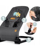 Nukido Balansoar 2in1 pentru bebelusi Baby Bouncer Gri deschis de la nastere si pana la 9kg pliabil centura de siguranta spatar reglabil husa detasabila si jucarii