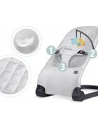 Nukido Balansoar 2in1 pentru bebelusi Baby Bouncer Gri deschis de la nastere si pana la 9kg pliabil centura de siguranta spatar reglabil husa detasabila si jucarii