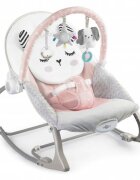 Nukido Balansoar multifunctional cu vibratii si arcada cu jucariihusa detasabilabaza antiderapanta si centuri de siguranta Panda Roz