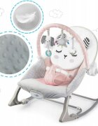 Nukido Balansoar multifunctional cu vibratii si arcada cu jucariihusa detasabilabaza antiderapanta si centuri de siguranta Panda Roz