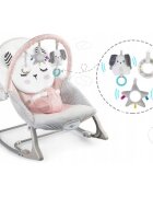 Nukido Balansoar multifunctional cu vibratii si arcada cu jucariihusa detasabilabaza antiderapanta si centuri de siguranta Panda Roz