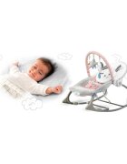 Nukido Balansoar multifunctional cu vibratii si arcada cu jucariihusa detasabilabaza antiderapanta si centuri de siguranta Panda Roz