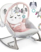 Nukido Balansoar multifunctional cu vibratii si arcada cu jucariihusa detasabilabaza antiderapanta si centuri de siguranta Panda Roz