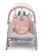 Nukido Balansoar multifunctional cu vibratii si arcada cu jucariihusa detasabilabaza antiderapanta si centuri de siguranta Panda Roz