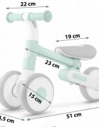 Nukido Bicicleta de echilibru Ride On Verde de la 12 luniscaun moale inaltime sezut reglabila roti din spuma EVA cadru rezistent manere ergonomice cu opritoare Unghi de virare sigur al rotii cu protectie anti-rotatie