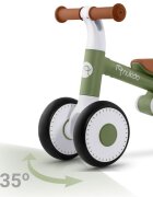 Nukido Bicicleta de echilibru Ride On Verde Inchisde la 12 luniscaun moaleinaltime sezut reglabilaroti din spuma EVAcadru rezistentmanere ergonomice cu opritoareUnghi de virare sigur al rotii cu protectie anti-rotatie