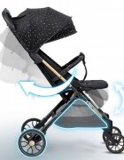 Nukido Carucior sport pentru copii Paseo Negru cu Auriu suspensii spatar reglabil pliere compacta potrivit pentru avion