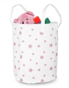 Nukido Cos din bumbac 35x45 cm pentru depozitarea hainelorjucariilor Alb cu stelute Roz