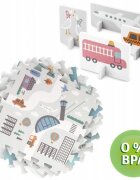 Nukido Covor puzzle multifunctional pentru copii Town 105x105x1 cm din spuma EVA inodora 9 piese cu doua fete izoleaza perfect de solmaterial anti-alunecarepiese cu functie de pioni
