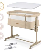 Nukido Patut co-sleeper Bej cu laterala culisantaroti cu franeinaltime reglabilamateriale respirabile curele de fixare la patul parinteluipozitie antirefluxsaltea inclusa