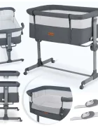 Nukido Patut co-sleeper Gri cu laterala culisantaroti cu franeinaltime reglabilamateriale respirabile curele de fixare la patul parinteluipozitie antirefluxsaltea inclusa